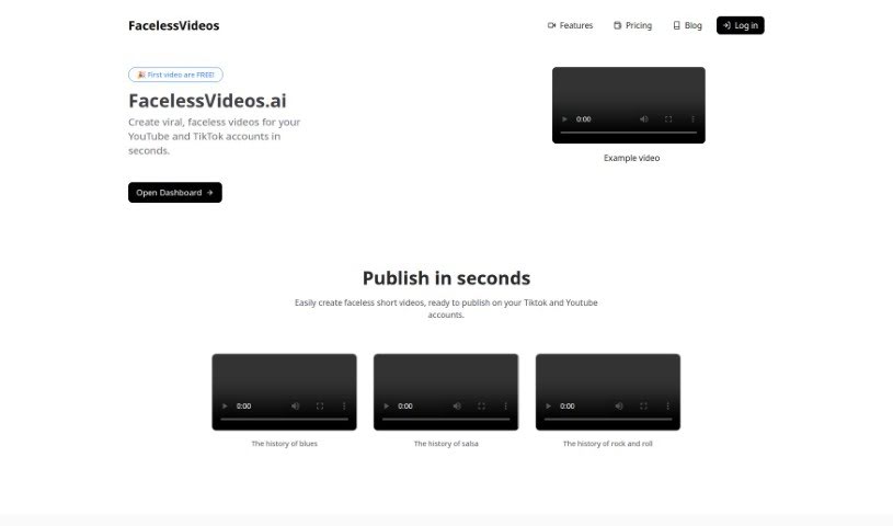 Screenshot of Facelessvideos.ai