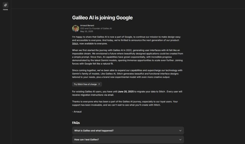 Screenshot of Galileo AI