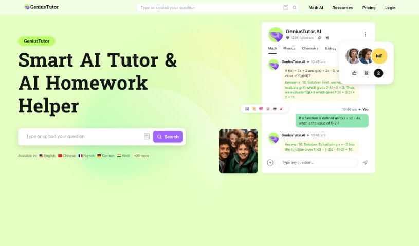 Screenshot of GeniusTutor