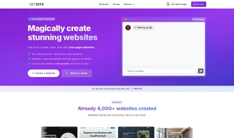 Screenshot of GetSite AI