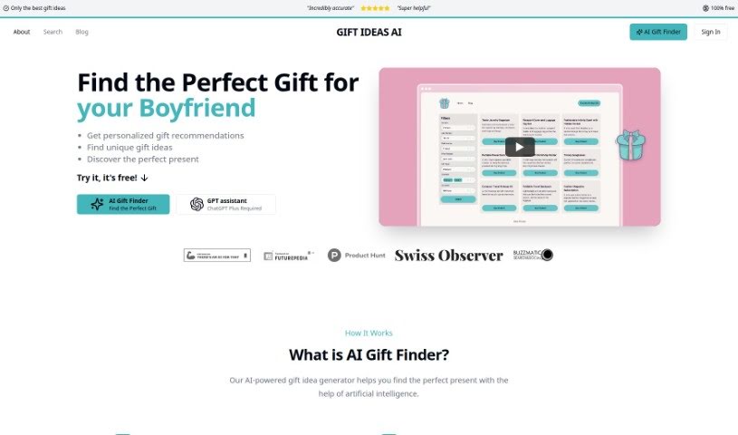 Screenshot of Gift Ideas Ai