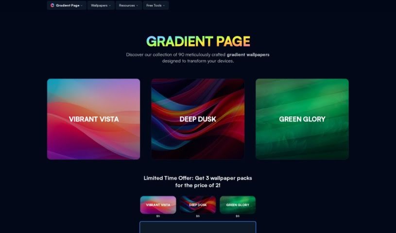 Screenshot of Gradient Page