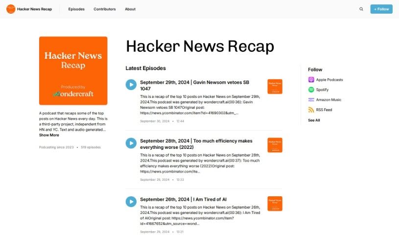 Screenshot of Hacker News Recap