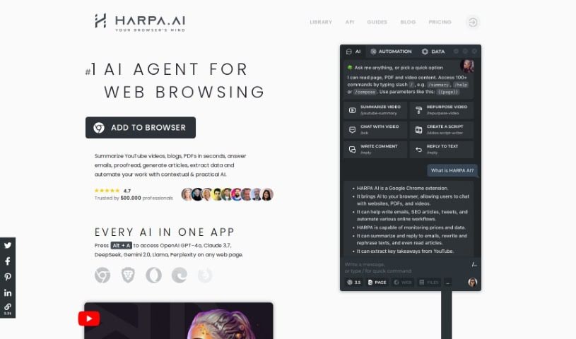 Screenshot of HARPA AI