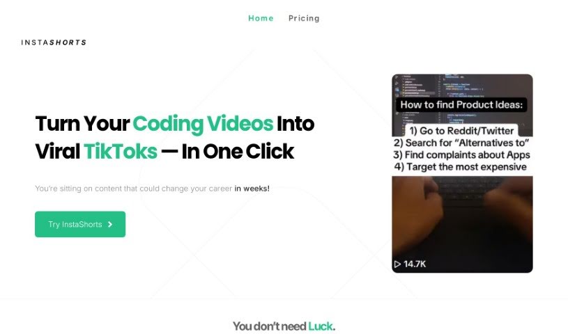 Screenshot of Instashorts