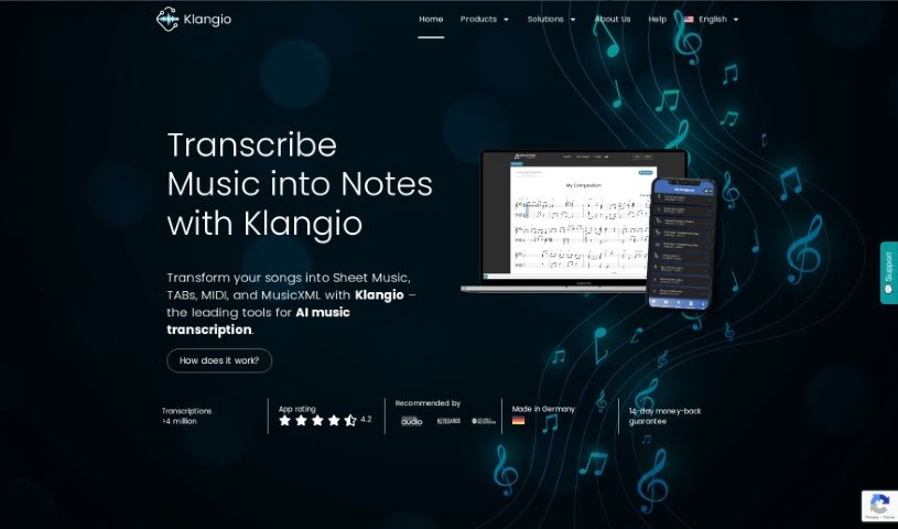 Screenshot of Klangio
