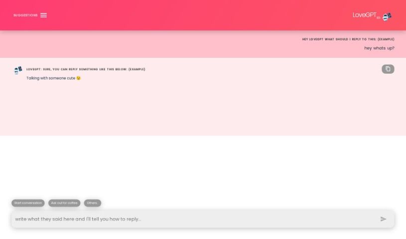 Screenshot of LoveGPT