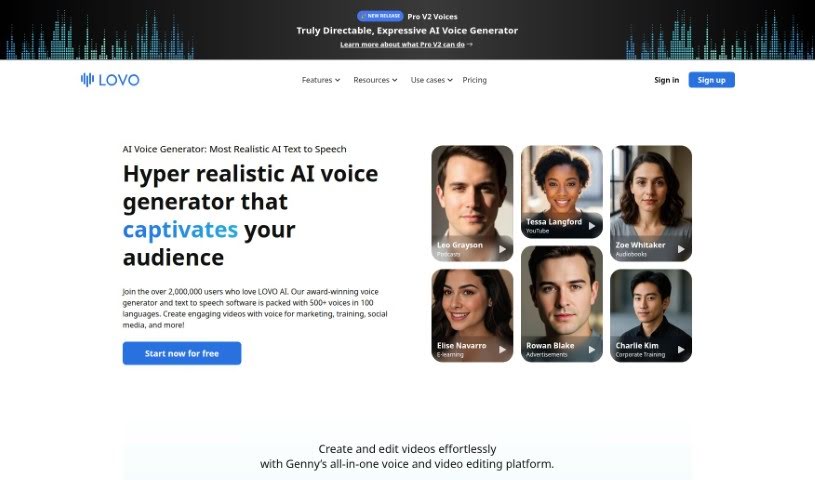 Screenshot of LOVO AI