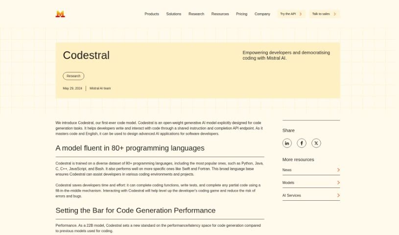 Screenshot of Mistral AI Codestral