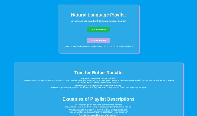 Screenshot of Natural Language Playlist