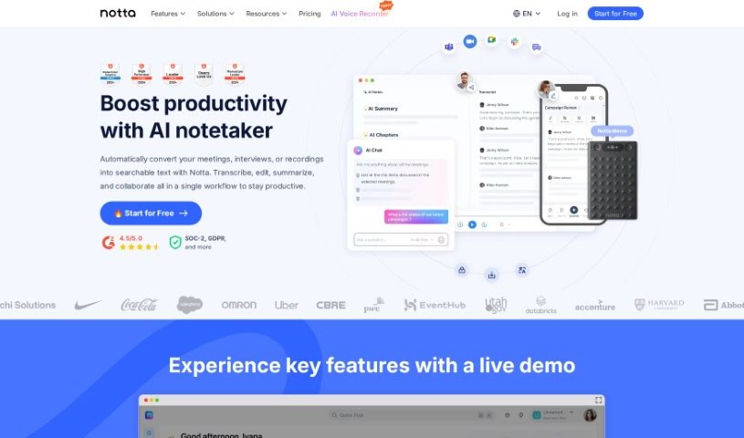Screenshot of Notta