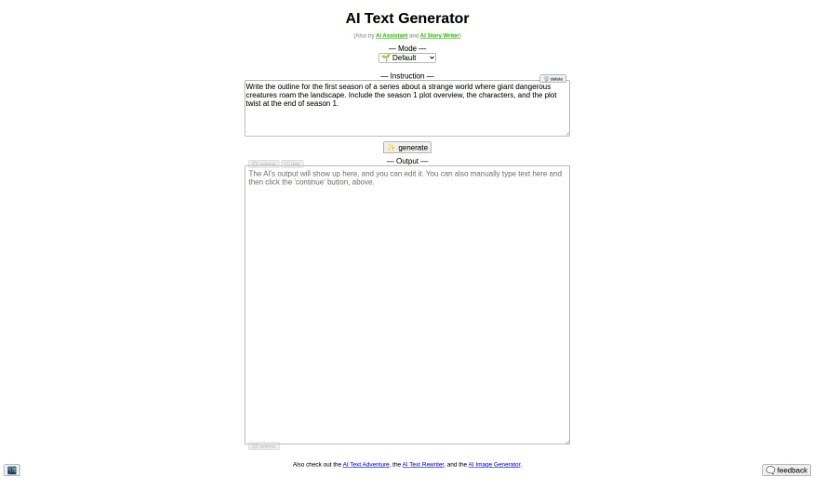 Screenshot of Perchance AI Text Generator
