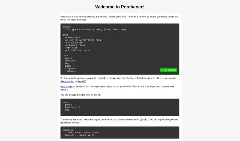 Screenshot of Perchance